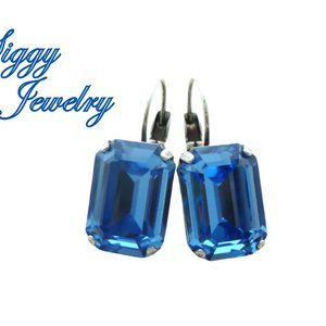 ICE BLUE Emerald Cut Drop Earrings Made with Genuine Austrian Crystals